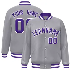 Gray Purple-White Classic Varsity Full-Snap Letterman Jacket