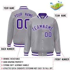 Gray Purple-White Classic Varsity Full-Snap Letterman Jacket 2
