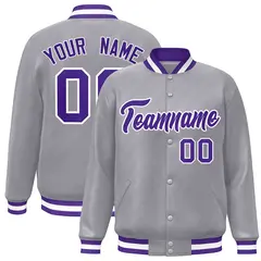 Gray Purple-White Classic Varsity Full-Snap Letterman Jacket
