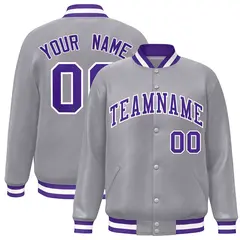 Gray Purple-White Classic Varsity Full-Snap Letterman Jacket