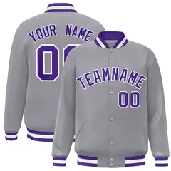 Gray Purple-White Classic Varsity Full-Snap Letterman Jacket 1