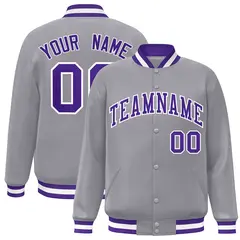 Gray Purple-White Classic Varsity Full-Snap Letterman Jacket 1
