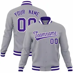 Gray Purple-White Classic Varsity Full-Snap Letterman Jacket 1