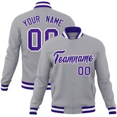 Gray Purple-White Classic Varsity Full-Snap Letterman Jacket