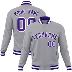Gray Purple-White Classic Varsity Full-Snap Letterman Jacket