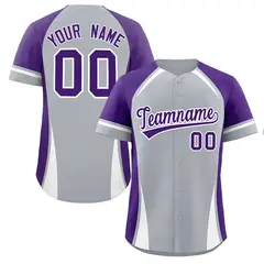 Gray Purple-White Color Block Authentic Baseball Jersey 1