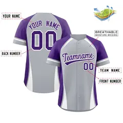 Gray Purple-White Color Block Authentic Baseball Jersey 2
