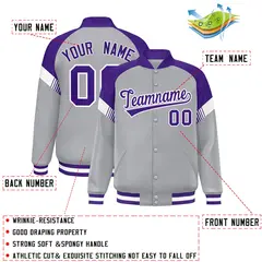 Gray Purple-White Color Block Varsity Letterman Jacket 2