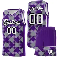 Gray Purple-White Grid Basketball Kits For Team 1