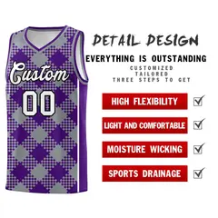Gray Purple-White Grid Basketball Kits For Team 2