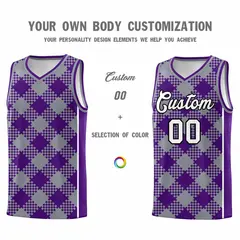 Gray Purple-White Grid Basketball Kits For Team 3