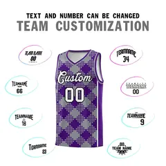 Gray Purple-White Grid Basketball Kits For Team 4