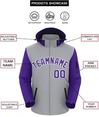 Gray Purple-White Raglan Sleeves Waterproof Jacket 2