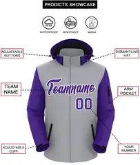 Gray Purple-White Raglan Sleeves Waterproof Jacket 2
