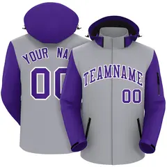 Gray Purple-White Raglan Sleeves Waterproof Jacket 1