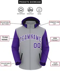 Gray Purple-White Raglan Sleeves Waterproof Jacket 2