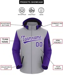 Gray Purple-White Raglan Sleeves Waterproof Jacket 2