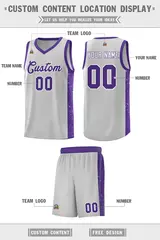 Gray Purple-White Side Splash Basketball Jersey 2