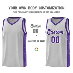 Gray Purple-White Side Splash Basketball Jersey 3