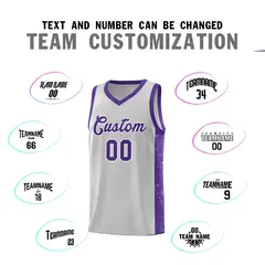 Gray Purple-White Side Splash Basketball Jersey 4