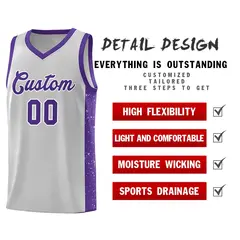 Gray Purple-White Side Splash Basketball Jersey 5
