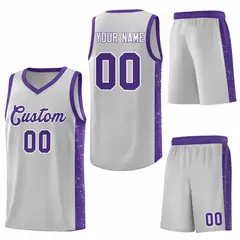 Gray Purple-White Side Splash Basketball Jersey 6