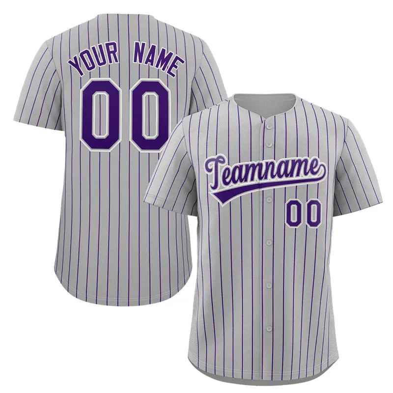 Gray Purple-White Stripe Authentic Fashion Baseball Jersey
