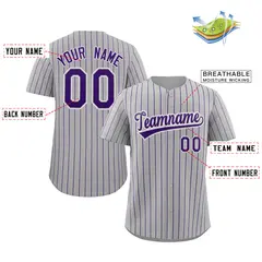Gray Purple-White Stripe Authentic Fashion Baseball Jersey 2