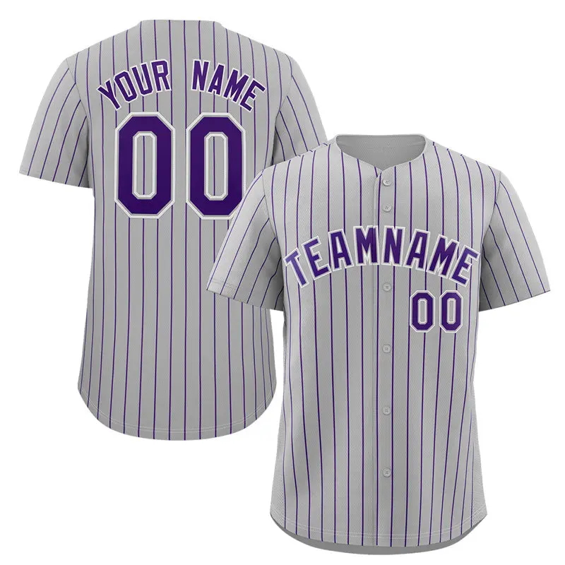 Gray Purple-White Stripe Authentic Fashion Baseball Jersey