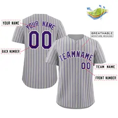 Gray Purple-White Stripe Authentic Fashion Baseball Jersey 2