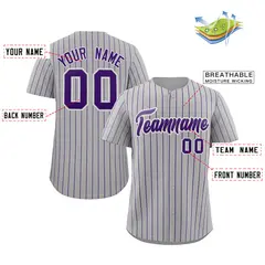 Gray Purple-White Stripe Authentic Fashion Baseball Jersey 2