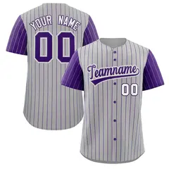 Gray Purple-White Stripe Raglan Baseball Jersey 1
