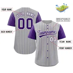 Gray Purple-White Stripe Raglan Baseball Jersey 2