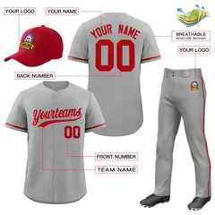 Gray Red Baseball Jersey Pants Hat Uniform Package 2