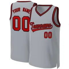 Gray Red-Black Classic Basketball Jersey 1