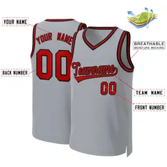 Gray Red-Black Classic Basketball Jersey 2