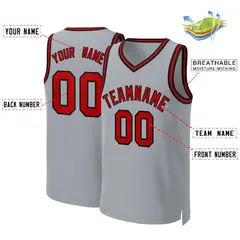 Gray Red-Black Classic Basketball Jersey 2