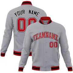 Gray Red-Black Classic Varsity Full-Snap Letterman Jacket