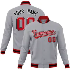 Gray Red-Black Classic Varsity Full-Snap Letterman Jacket