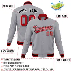 Gray Red-Black Classic Varsity Full-Snap Letterman Jacket 4