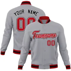 Gray Red-Black Classic Varsity Full-Snap Letterman Jacket