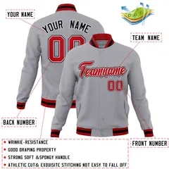Gray Red-Black Classic Varsity Full-Snap Letterman Jacket 4