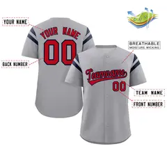 Gray Red-Black Full Button Classic Baseball Jersey 2