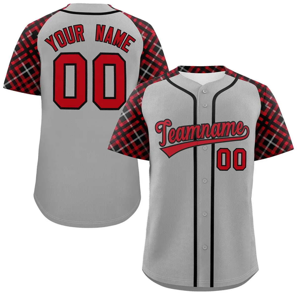 Gray Red-Black Raglan Sleeves Authentic Baseball Jersey