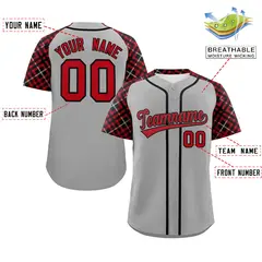 Gray Red-Black Raglan Sleeves Authentic Baseball Jersey 2