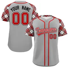 Gray Red-Black Raglan Sleeves Authentic Baseball Jersey 1