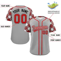 Gray Red-Black Raglan Sleeves Authentic Baseball Jersey 2