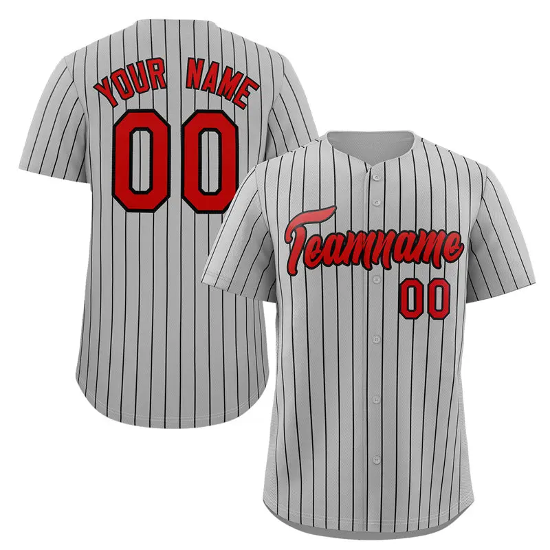 Gray Red-Black Stripe Fashion Baseball Jersey