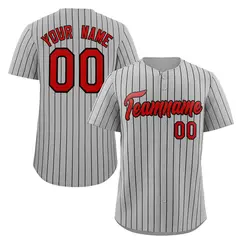 Gray Red-Black Stripe Fashion Baseball Jersey
