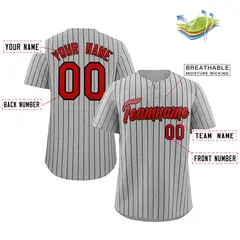 Gray Red-Black Stripe Fashion Baseball Jersey 2